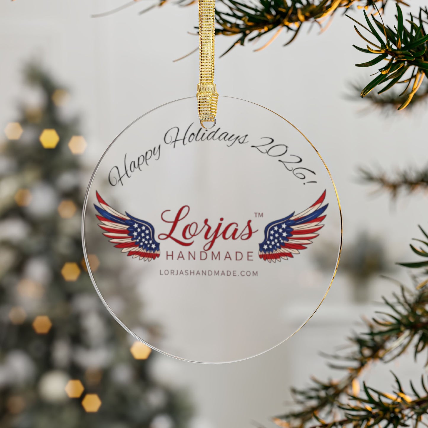 Adorno Acrílico — Alas Patrióticas "Felices Fiestas 2025" Decoración Navideña Personalizada