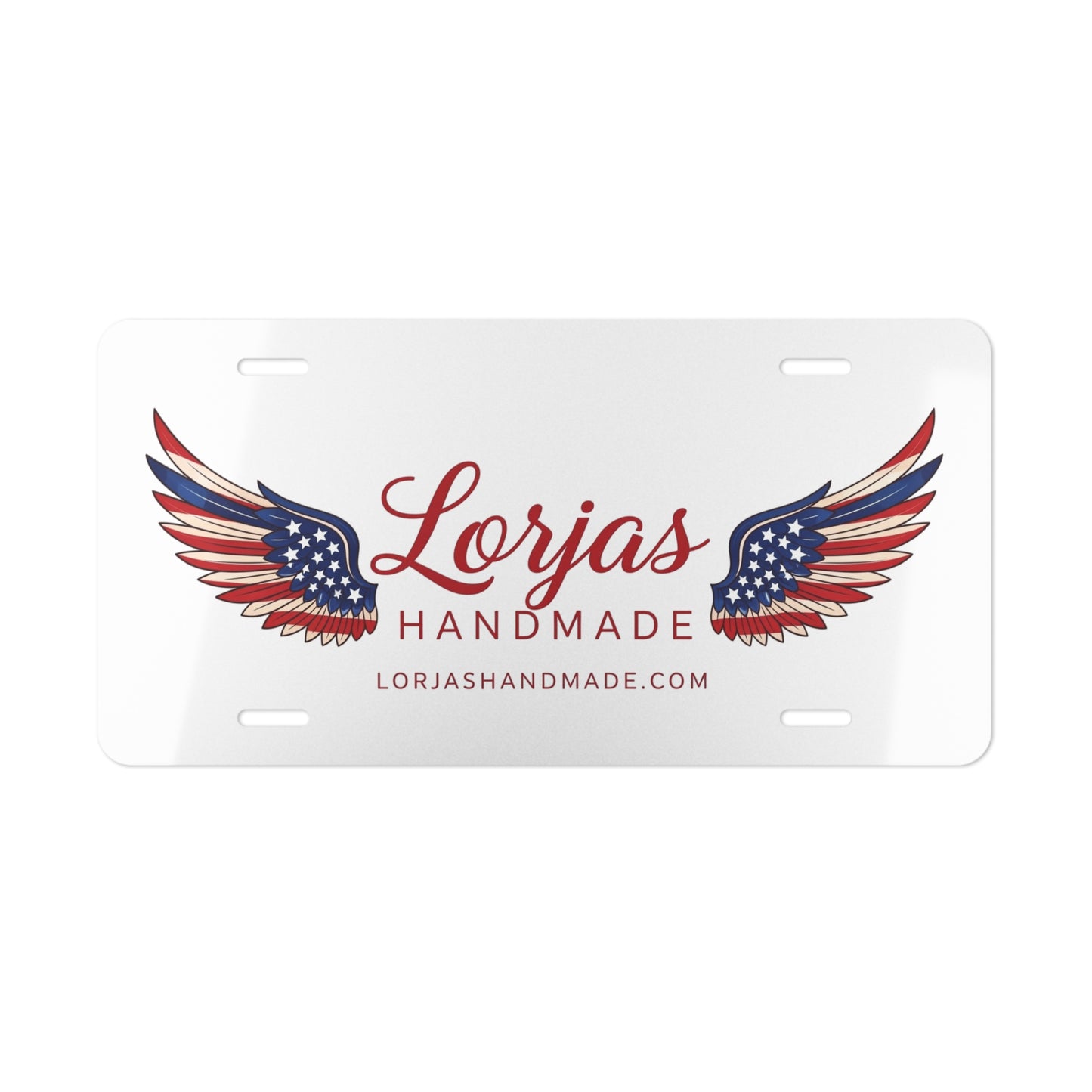 Vanity Plate - "LorJas Handmade" American Flag Wings License Plate | Patriotic Decorative Plate for Cars, Trucks, Motorcycles, Gifts