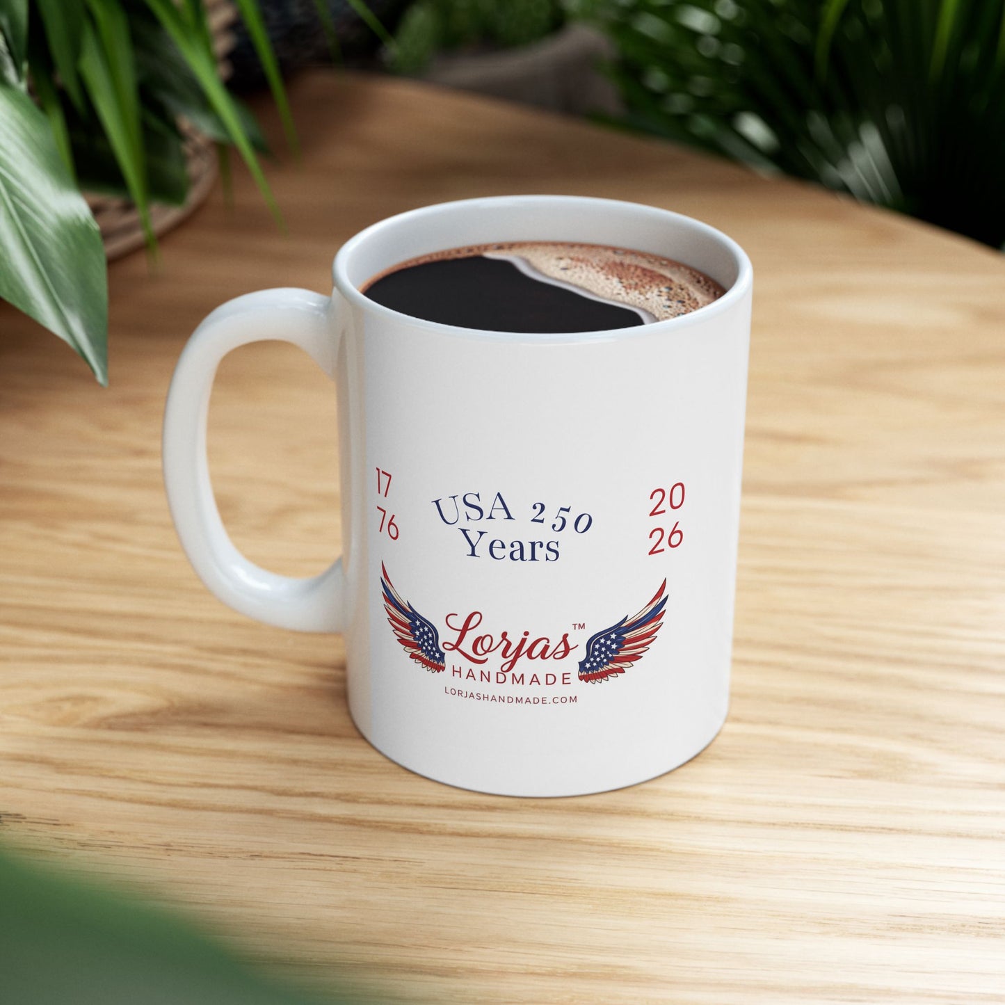 Ceramic Mug, "LorJas Handmade" Patriotic 250 Yrs American Flag Wings Coffee Mug (11oz, 15oz)