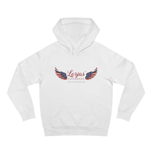 Gray hoodie with a logo on the chest against a white background