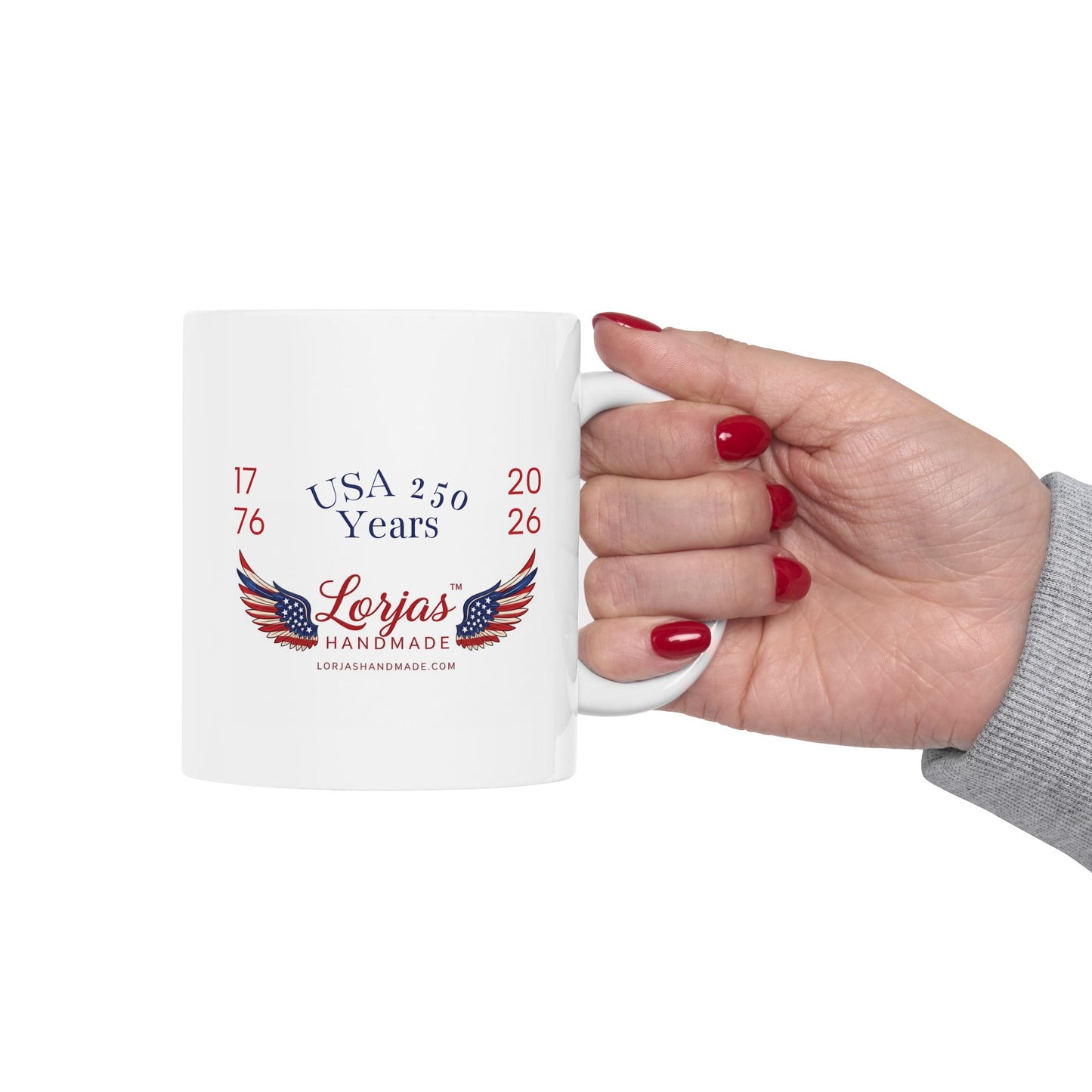 Ceramic Mug, "LorJas Handmade" Patriotic 250 Yrs American Flag Wings Coffee Mug (11oz, 15oz)