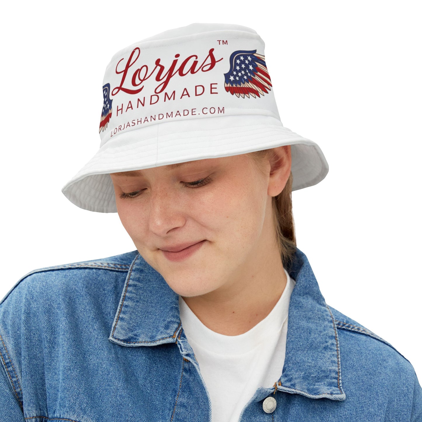 Sombrero de ala de cubo con la bandera estadounidense hecho a mano de Lorjas