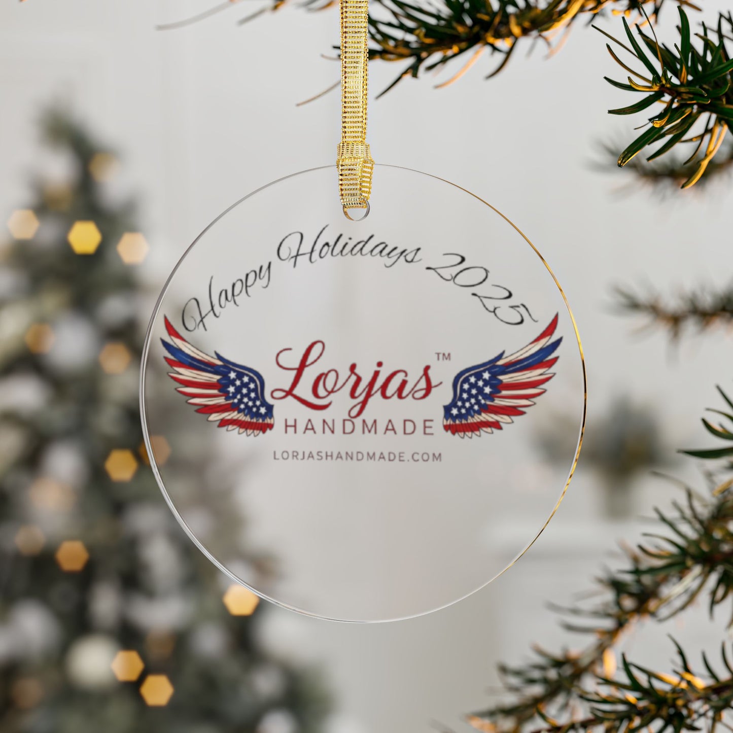 Acrylic Ornament — “Happy Holidays 2025” Patriotic Wings Personalized Holiday Decoration