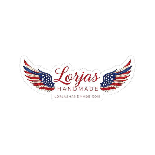 Vintage Americana Flag Wing Logo Sticker — 'Lorjas Handmade' Brand Decal