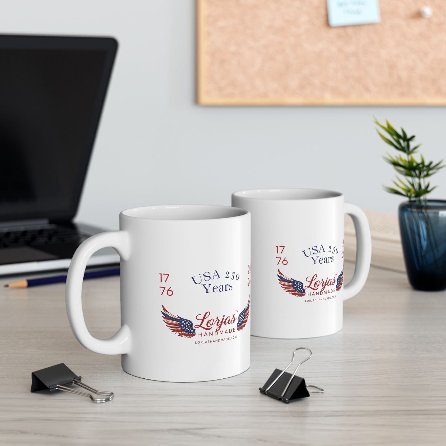 Ceramic Mug, "LorJas Handmade" Patriotic 250 Yrs American Flag Wings Coffee Mug (11oz, 15oz)