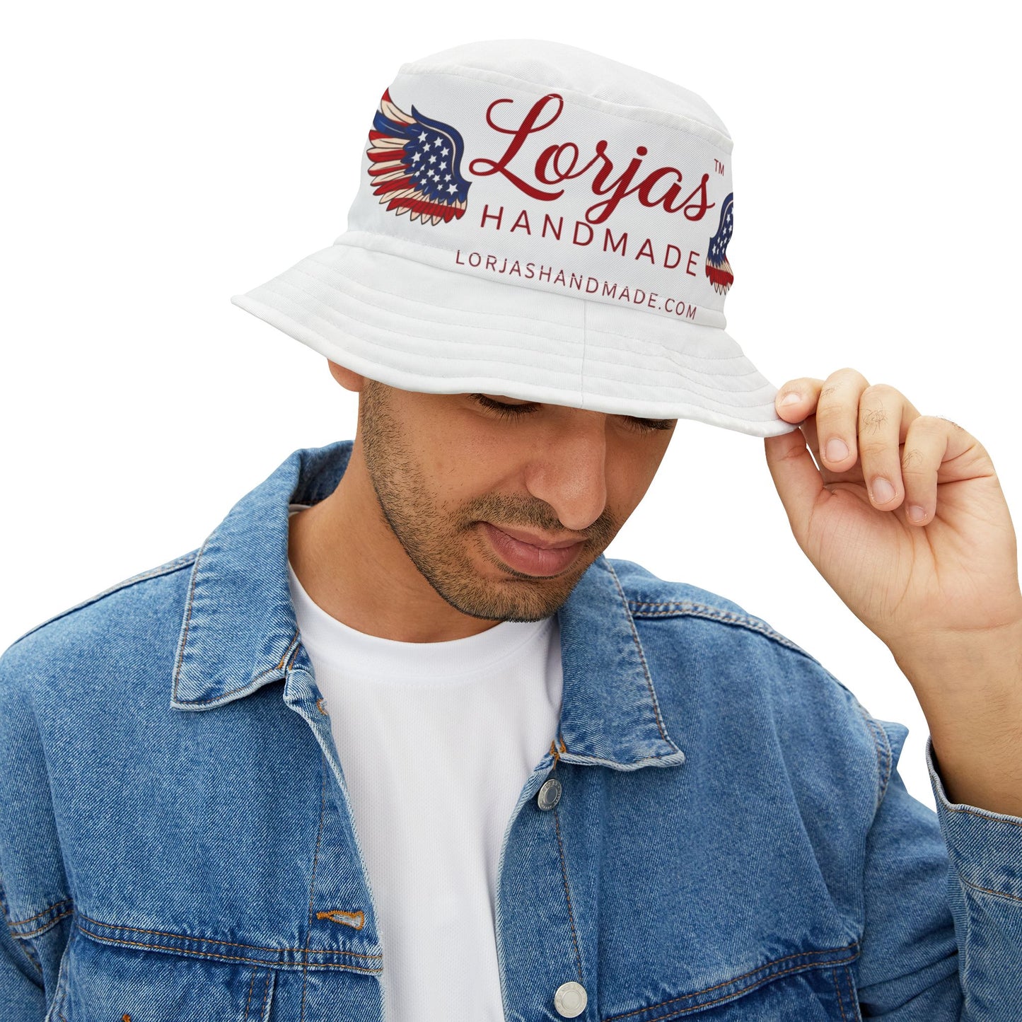 Sombrero de ala de cubo con la bandera estadounidense hecho a mano de Lorjas