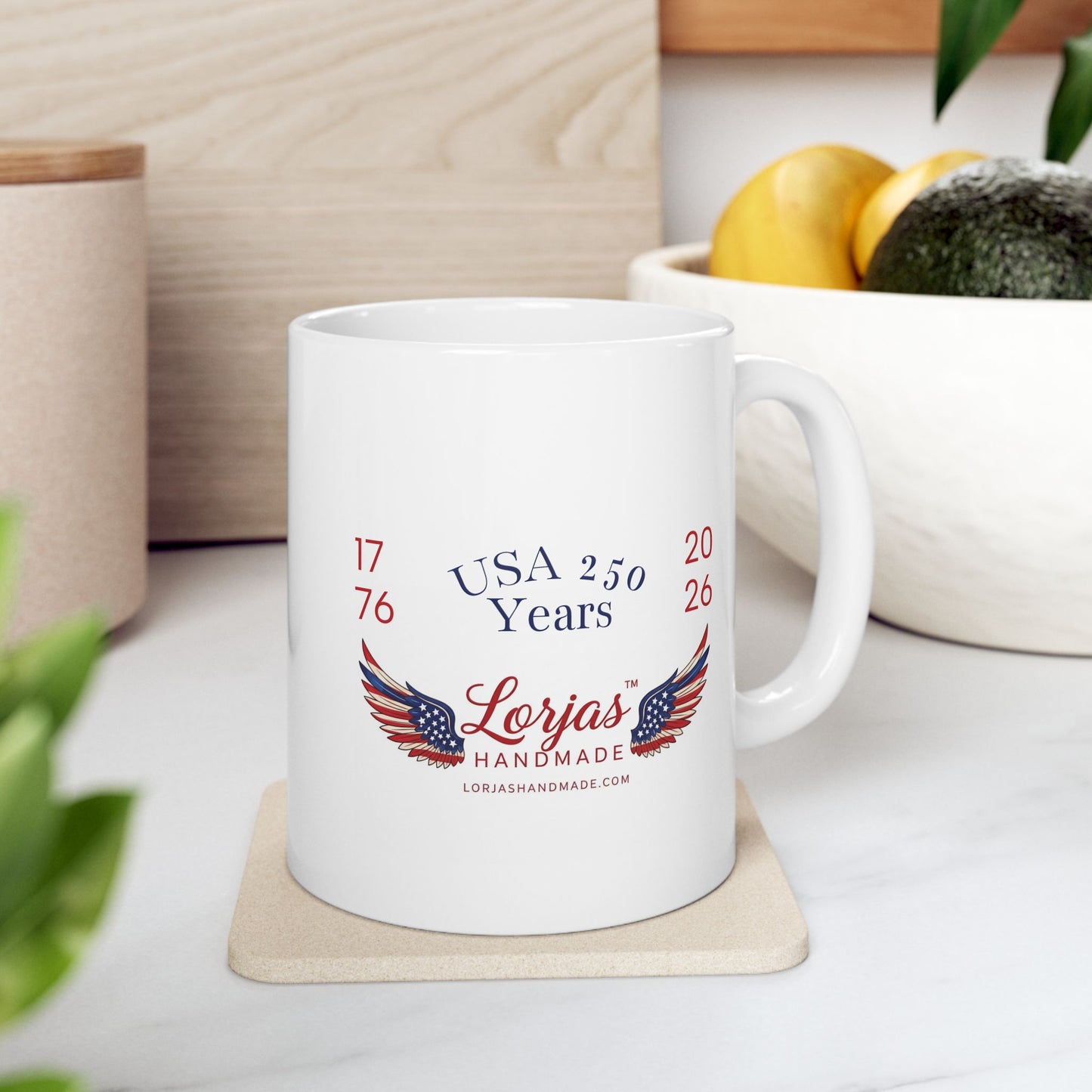 Ceramic Mug, "LorJas Handmade" Patriotic 250 Yrs American Flag Wings Coffee Mug (11oz, 15oz)