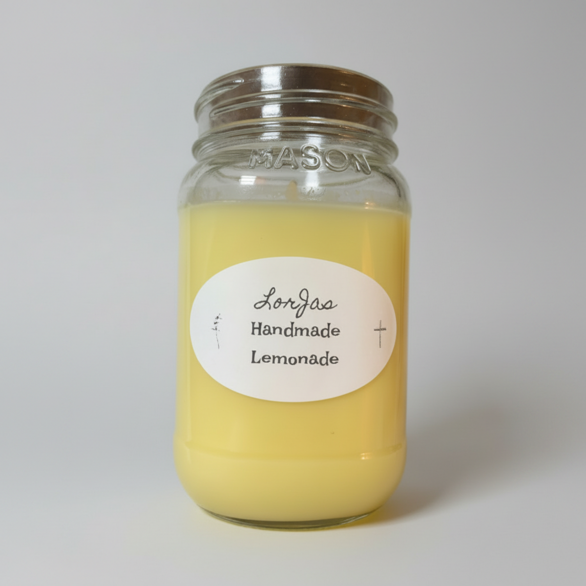 Lor'Jas Handmade 'Lemonade' scented soy wax candle set against a plain light gray background.