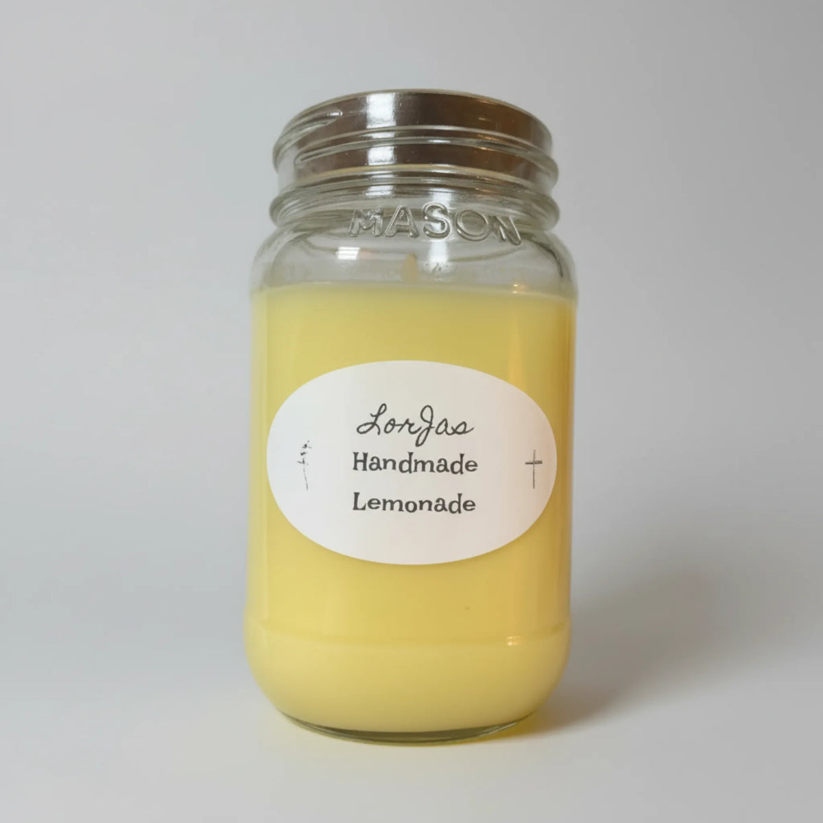 Lor'Jas Handmade 'Lemonade' scented soy wax candle set against a plain light gray background.