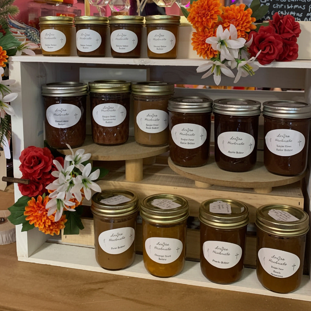 LorJas Handmade Fruit Butters in regular and sugar-free varieties on display in store.