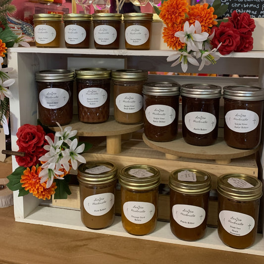 LorJas Handmade Fruit Butters in regular and sugar-free varieties on display in store.