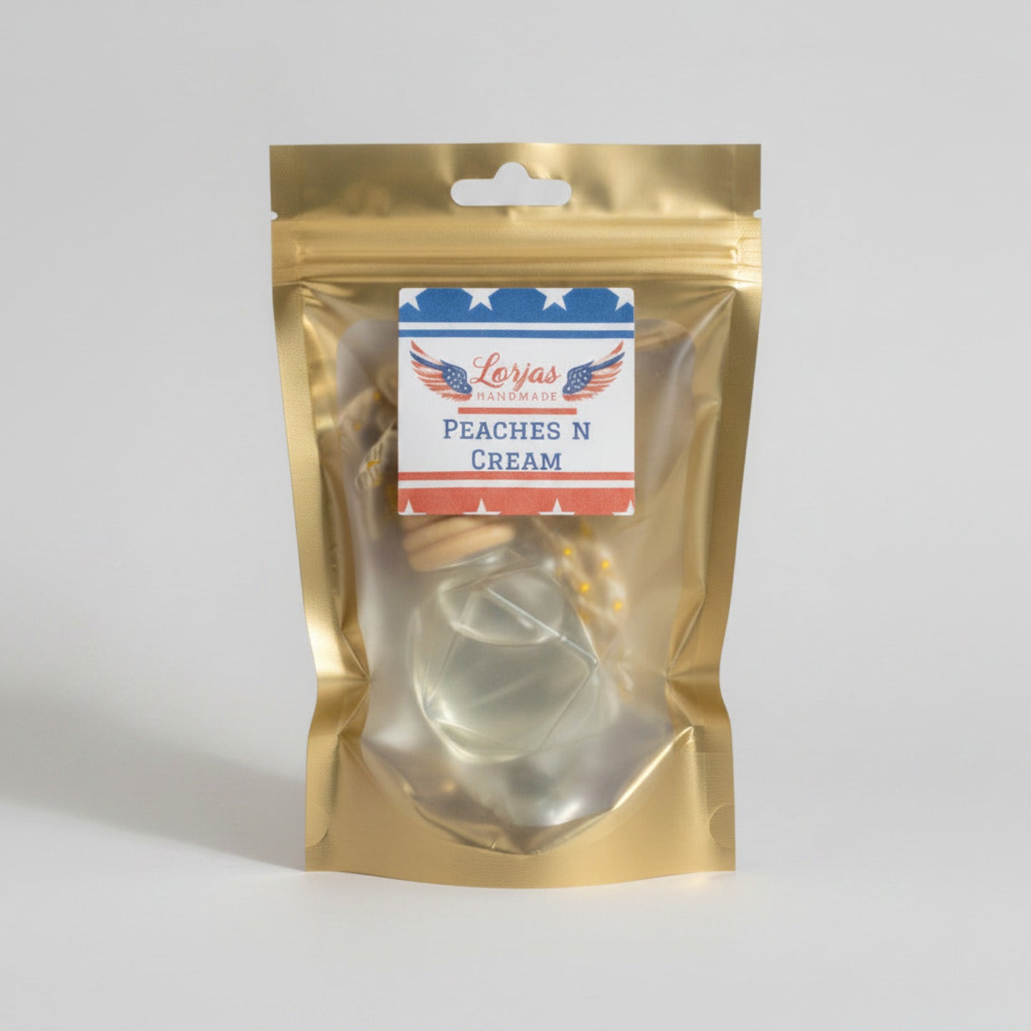 LorJas Handmade Peaches N Cream lightly scented organic car diffuser in a studio setting.