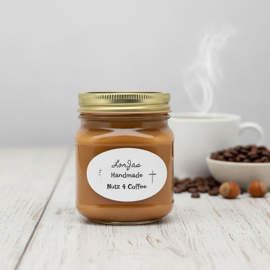 Jar of LorJas Handmade 'Nutz 4 Coffee' scented soy candle