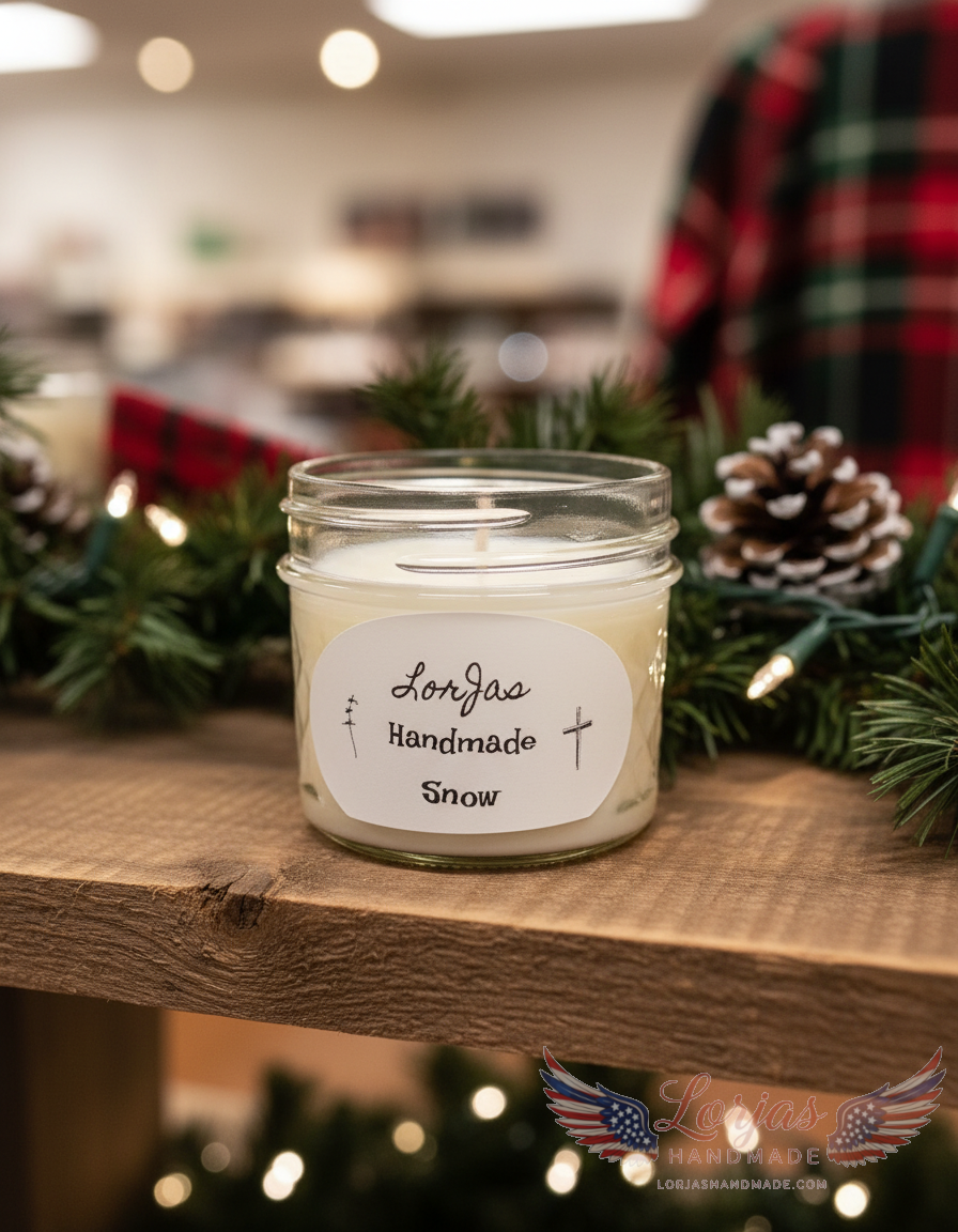 Naturally organic 'LorJas Handmade Snow' scented soy candle